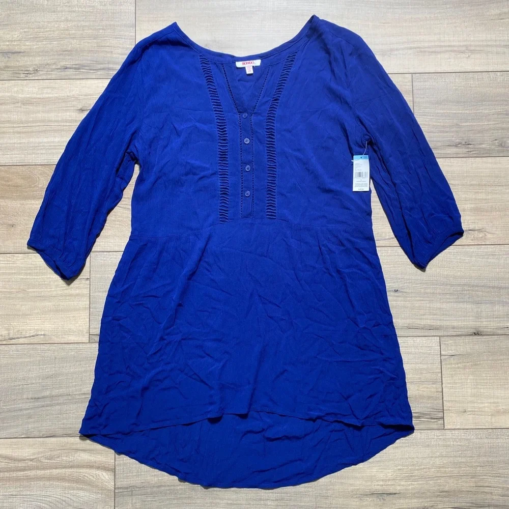 BONGO Girls Juniors Boho 3/4 Sleeve Drop Waist Dress Size Large Navy Blue